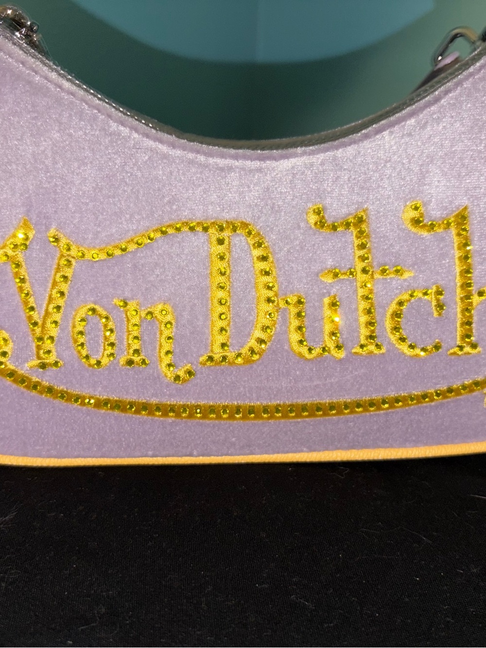 Von Dutch Lilac Shoulder Bag with Yellow Trim and Gold Logo - Picture 5 of 5